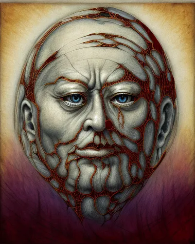 prejmer,human head,gammon,dwarf sundheim,death mask,lokportrait,spherical,fractalius,egg face,head of garlic,death's head,man face,leonardo,orb,crystal ball,kin-ball,king lear,hag,fantasy portrait,digital art,Calligraphy,Painting,Prophetic Art