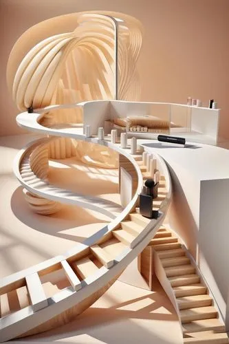 winding staircase,winding steps,circular staircase,3d bicoin,spiral staircase,jewelry（architecture）,spiral stairs,moveable bridge,model house,archidaily,dish rack,scale model,construction set,wooden construction,staircase,futuristic architecture,futuristic art museum,3d rendering,kirrarchitecture,modern architecture