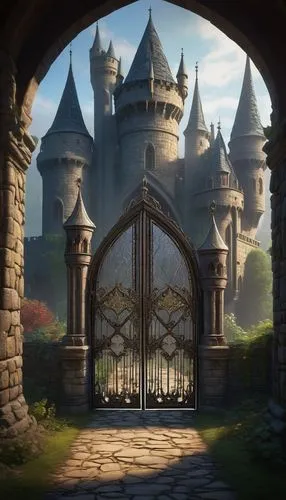 fairy tale castle,iron gate,stone gate,blackgate,castledawson,castle of the corvin,castlelike,gated,castleguard,gate,nargothrond,front gate,castletroy,fairytale castle,city gate,fairy tale,knight's castle,wood gate,riftwar,gates,Conceptual Art,Fantasy,Fantasy 09