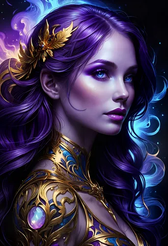 fantasy portrait,liliana,zodiac sign libra,libra,gold and purple,megara