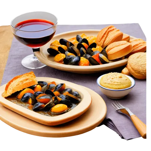 mediterranean diet,grilled mussels,bouillabaisse,mejillones,portobellos,moules,mussels,sauvigne,vinaigrettes,garnacha,auslese,canapes,gourmets,tapas,finger food,antipasti,vrchovina,platters,picquet,aperitifs,Illustration,Realistic Fantasy,Realistic Fantasy 12