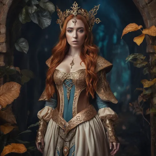 Anfisa Nava face,ginger,medieval outfit,fantasy portrait,fairy tale character,fairy queen,faery,faerie,celtic queen,fantasy art,the enchantress,elven,fantasy woman,fantasy picture,cinderella,mystical 