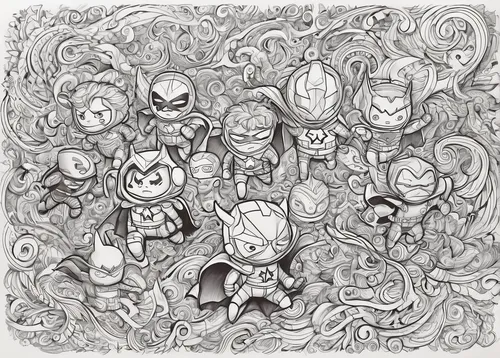 chaotic,charcoal nest,masks,halloween line art,zodiac,tangle,hand-drawn illustration,game characters,characters,game drawing,scrolls,chaos,spawn,swarm,comic characters,abstract cartoon art,halloween ghosts,squids,cancer drawing,halloween paper,Illustration,Black and White,Black and White 05