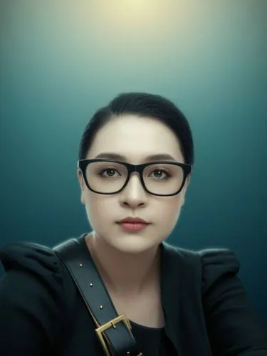 an asian woman wearing glasses is posing for a portrait,blur office background,essilor,haseena,zoabi,sagarika,megawati,Illustration,Abstract Fantasy,Abstract Fantasy 02