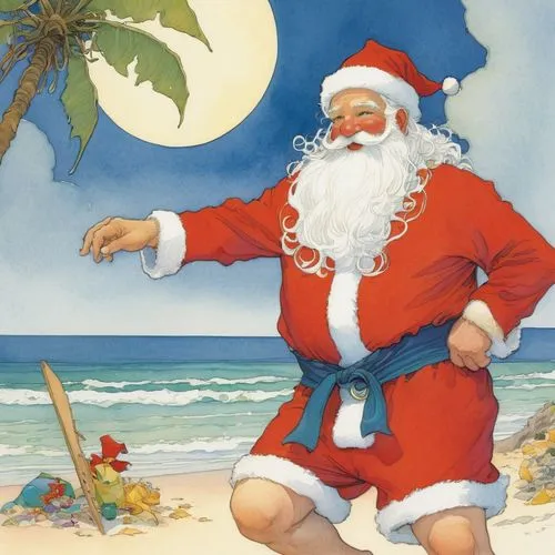 santa claus at beach,christmas on beach,christmas island,natal,father christmas,santa claus,santa clauses,santas,ho ho ho,santa,st claus,santaji,scared santa claus,christmas santa,santaland,santa over moon,santa stocking,claus,north pole,santa clause,Illustration,Realistic Fantasy,Realistic Fantasy 04