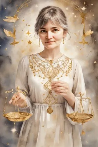 zodiac sign libra,qabalah,estess,libra,priestess,imbolc,divinations,hypatia,astrologer,horoscope libra,rosicrucianism,prophetess,rosicrucians,goddess of justice,mystical portrait of a girl,sterngold,divine healing energy,divination,mediumship,hermias,Digital Art,Watercolor