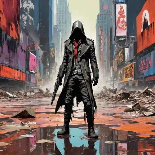 avirl lavigne dressing assassins creed suit at the times square in a blodypunk city color layout in the form of strokes,   by Aubrey Beardsley, Warm Color Palette, Matte, Caustics, Waterfall, Lipid,ak