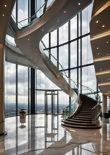 foyer,snohetta,lobby,the observation deck,glass facade,blavatnik,skywalks,futuristic architecture,futuristic art museum,outside staircase,atrium,staircase,observation deck,skybridge,escalators,glass building,entrance hall,staircases,structural glass,marina bay sands,Illustration,American Style,American Style 04