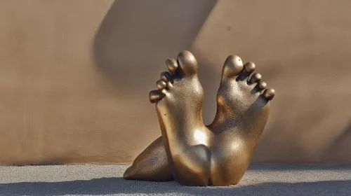 bronze sculpture ,a gold sculpture of a person has their legs stretched out,goldfinger,buddha's hand,foot model,bronze sculpture,golden buddha,woman sculpture,Photography,General,Realistic