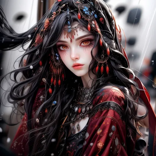 geisha girl,queen of hearts,oriental princess,fantasy art,geisha,japanese art,fantasy portrait,oriental girl,chinese art,gothic woman,amano,bleeding heart,vampire lady,mystical portrait of a girl,oriental,the enchantress,sorceress,red eyes,fantasy picture,fire red eyes