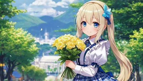 flower background,kud,vert,holding flowers,spring background,tsumugi kotobuki k-on