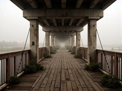 wooden bridge,bridge,railroad bridge,scenic bridge,trestle,footbridge,wooden pier,foggy day,walkway,foggy landscape,highway bridge,bridge piers,bridged,dense fog,under the bridge,fog,overbridges,bridges,foggy,adventure bridge