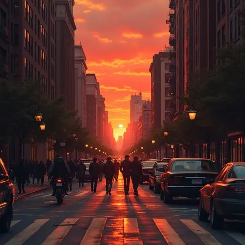 new york streets,orange sky,red sun,amanecer,manhattan,red sky,Photography,Documentary Photography,Documentary Photography 06