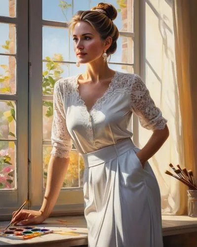 vettriano,heatherley,tymoshenko,margaery,dressmaker,art deco woman,frigga,maxon,timoshenko,margairaz,filipiniana,bridal gown,organa,wedding gown,dressmakers,romantic portrait,wedding dress,laundress,meticulous painting,evening dress,Conceptual Art,Sci-Fi,Sci-Fi 25