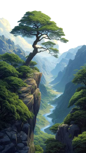 the japanese tree,landscape background,mountain landscape,mountain scene,isolated tree,lone tree,japanese mountains,dragon tree,mountainous landscape,pine tree,bonsai,japan landscape,river juniper,high landscape,mount scenery,pine-tree,flourishing tree,mountain slope,nature landscape,larch tree