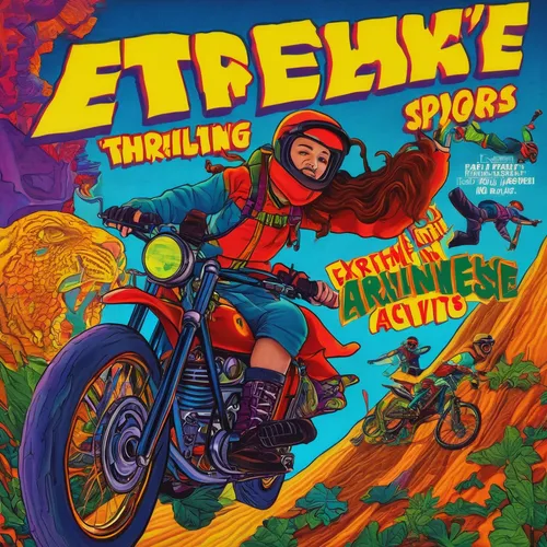 Della's thrilling vlogs featuring extreme sports and adrenaline-pumping activities,turnpike,brake bike,e bike,enduro,inline speed skating,trike,dirtbike,two stroke,spokes,thunder snake,bike,cd cover,f