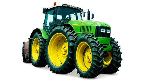 tractor, farm vehicle, green body, yellow wheels, rusty metal, dirty tires, farmer's tool, rural landscape, sunny day, low angle shot, dramatic lighting, shallow depth of field, warm color tone.,tract