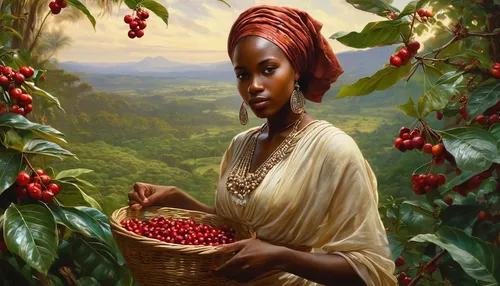 african woman,red berries,rwanda,rowanberry,red fruits,ripe berries,african american woman,red raspberries,arabica,nigeria woman,rowan berries,rowanberries,berries,oil painting on canvas,pomegranate,johannsi berries,ireland berries,cameroon,cherries,beautiful african american women,Conceptual Art,Fantasy,Fantasy 05