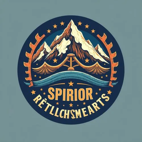 Logo pour une promotion d'etudiant ingénieur en mécanique et électronique à Grenoble au pied des montagnes,a circular emblem that reads, spiral relish - sweats,sprigg,springwater,speargun,spillar,spit