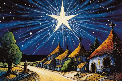 the star of bethlehem,bethlehem star,star of bethlehem,star-of-bethlehem,christmas landscape,christmasstars,nativity village,advent star,nativity,bethlehem,the manger,second advent,garden star of bethlehem,third advent,fourth advent,christmas star,the holiday of lights,first advent,moravian star,christmas scene,Illustration,Realistic Fantasy,Realistic Fantasy 33