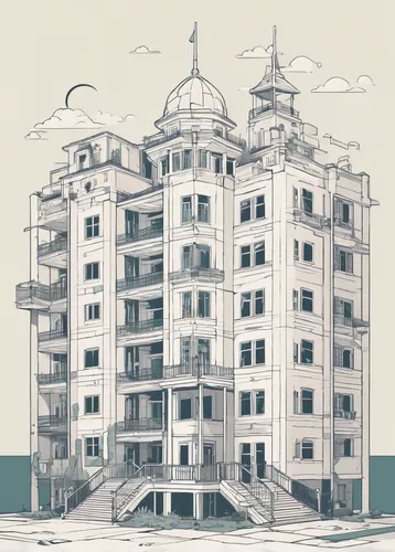 apartment building,hashima,crane houses,an apartment,apartment block,apartments,art deco,art nouveau design,art nouveau,grand hotel,kirrarchitecture,house of the sea,hotel riviera,apartment house,block of flats,building,balconies,high-rise building,house drawing,sky apartment,Illustration,Vector,Vector 06