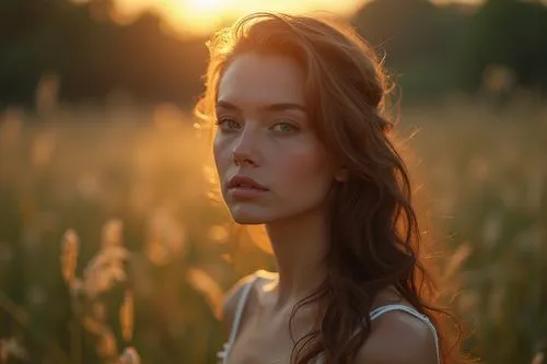 mystical portrait of a girl,young woman,romantic portrait,golden light,girl in a long,goldenlight,Photography,General,Realistic