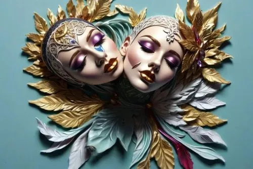 (Amber Cowan'ın sanatı) camdan ronaldo mavisi heykel, sıkıştırılmış kırık camdan yapılmış figüratif parçalar,venetian mask,the carnival of venice,porcelain dolls,bodypainting,comedy tragedy masks,cuck