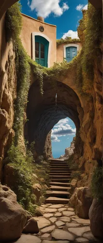 cliff dwelling,the threshold of the house,rock arch,ancient house,dunes house,cave church,house in mountains,canary islands,heaven gate,stone stairway,home landscape,el arco,dahab island,riad,oia,hiking path,sea cave,house in the mountains,cave on the water,empty tomb,Art,Artistic Painting,Artistic Painting 20