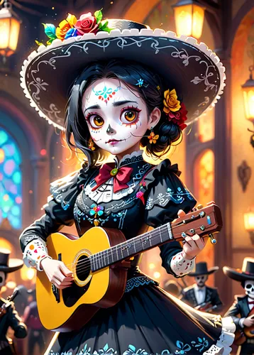 mariachi,la catrina,la calavera catrina,dia de los muertos,mexican culture,el dia de los muertos,day of the dead,pandero jarocho,charango,catrina calavera,day of the dead frame,guitar player,calaverita sugar,mexican tradition,miguel of coco,concert guitar,calavera,musician,doll's festival,flamenco,Anime,Anime,Cartoon