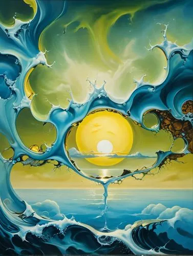 seascape,sea landscape,oil painting on canvas,ocean waves,water waves,tidal wave,oil on canvas,sun,sun and sea,japanese waves,layer of the sun,japanese wave,ocean background,oil painting,fluid,surreal