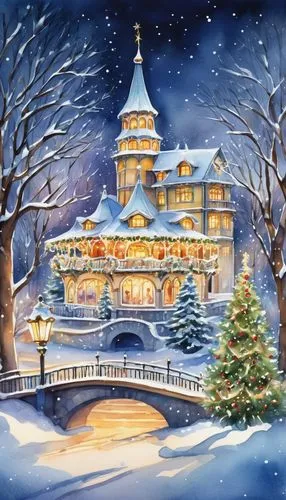 christmas landscape,winterplace,christmas snowy background,santa's village,watercolor christmas background,christmas town,winter village,winterland,christmas scene,winter background,fairy tale castle,snow scene,scandia christmas,christmastide,winter house,the holiday of lights,christmasbackground,christmas village,christmas house,christmases,Illustration,Black and White,Black and White 08