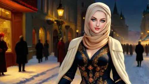 the snow queen,suit of the snow maiden,dawnstar,islamic girl,sheherazade,winter background