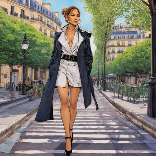 paris,paris shops,summer coat,woman walking,long coat,fashion street,femme fatale,fashionable girl,trench coat,pedestrian,fashionista,fashion girl,paris cafe,city ​​portrait,watercolor paris,woman in menswear,a la mode,girl walking away,imperial coat,cruella de ville,Illustration,Paper based,Paper Based 26