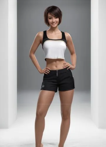 a woman is posing in shorts with her hands on hips,sunidhi,thighpaulsandra,hydroxycut,sherine,fitness model,kangna