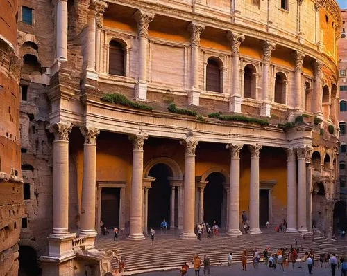 Ancient Roman architecture, Rome Italy, Colosseum, Pantheon, Trevi Fountain, Baroque, Renaissance, ornate details, marble columns, grand staircases, arches, domes, statues, intricate carvings, rustic 