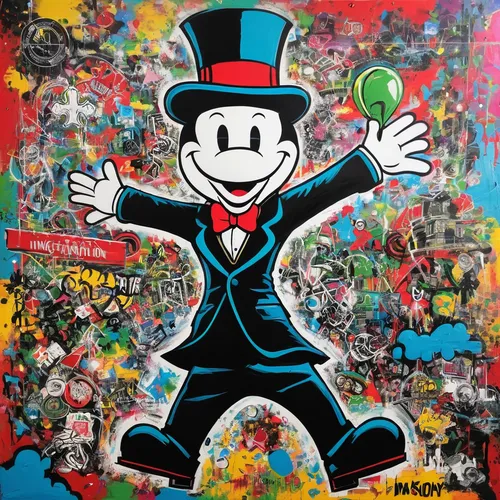 jigsaw,graffiti art,jigsaw puzzle,ringmaster,juggler,cool pop art,monopoly,retro cartoon people,greed,mural,popart,streetart,plastic arts,neon carnival brasil,tux,grafitti,tuxedo just,top hat,tuxedo,popular art,Conceptual Art,Graffiti Art,Graffiti Art 01