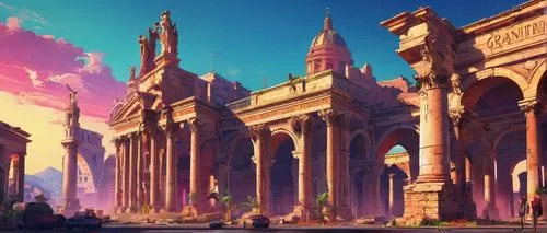 ancient city,theed,pink city,citadels,naboo,andalus,midan,the ancient world,rome 2,agrabah,ctesiphon,imperialis,neverwinter,ancient buildings,kingdoms,civilizations,fantasy city,constantinople,vittoriano,ancient rome,Conceptual Art,Sci-Fi,Sci-Fi 27