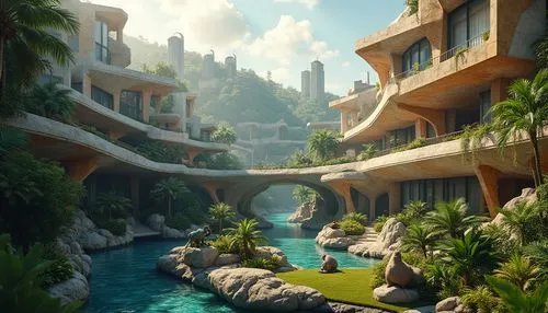 dorne,futuristic landscape,ecotopia,fantasy landscape,theed,imperial shores,underwater oasis,citadels,floating islands,tropical island,resort,diamond lagoon,uncharted,lagoon,summerland,rivendell,oasis,3d fantasy,fantasy city,ancient city,Photography,General,Realistic