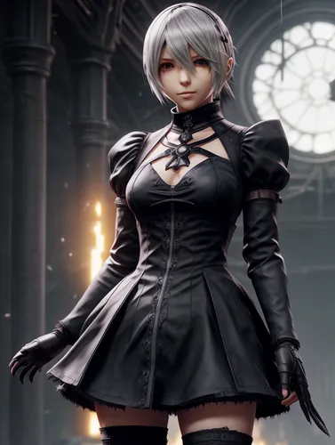 9S Outfit,with hands,16:9,Nier Automata,,piko,gothic fashion,game figure,3d figure,female doll,gothic style,dark angel,black coat,meteora,game character,a200,gothic dress,3d crow,doll figure,kotobukiy