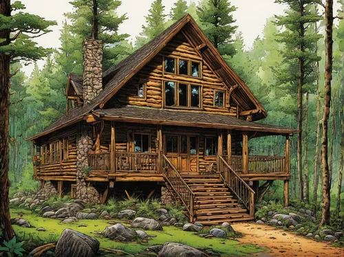 house in the forest,log cabin,log home,small cabin,the cabin in the mountains,wooden house,timber house,cabin,summer cottage,cottage,house in mountains,tree house,house in the mountains,wooden hut,treehouse,wooden houses,small house,little house,traditional house,tree house hotel,Illustration,American Style,American Style 02