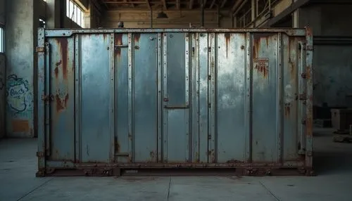 Modern galvanized steel, industrial style, silver metallic finish, reflective surface, intricate rivets, bolts and screws, corrugated texture, weathered rusty edges, urban cityscape, abandoned factory