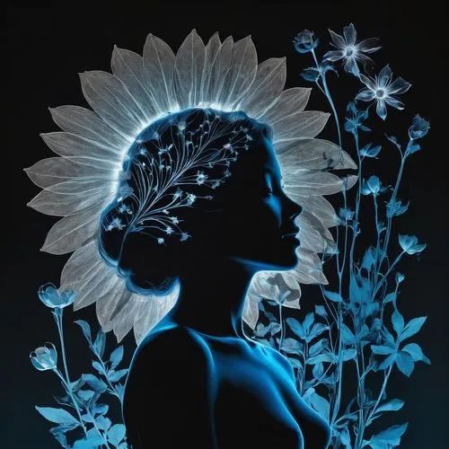 retro flower silhouette,blue petals,blue chrysanthemum,blue flower,blu flower,blue daisies,woman silhouette,margueritte,blue rose,blue flowers,girl in flowers,cosmic flower,flowers png,flowerhead,silhouette art,diwata,marguerite,cornflower,fleur,flora,Photography,Black and white photography,Black and White Photography 07