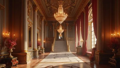 enfilade,ritzau,royal interior,hallway,entrance hall,ornate room,versaille,corridor,foyer,versailles,europe palace,hermitage,grandeur,entranceway,cochere,baccarat,the palace,baroque,hôtel des invalides,neoclassical,Photography,General,Realistic