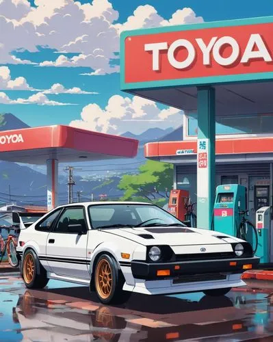 toyota ae85,toyota supra,toyota,toyota 86,toyota ft-hs,toyota celica,toyota corolla,toyota corolla levin and toyota sprinter trueno,toyota bb,toyota celica gt-four,gas station,gas-station,japanese icons,80s,toyota mr2,supra,toyota celica xx,toyota regius,corolla,nissan skyline,Illustration,Japanese style,Japanese Style 06