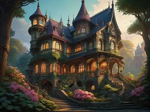 witch's house,fairy tale castle,victorian house,house in the forest,victorian,fairytale castle,forest house,maplecroft,old victorian,dreamhouse,house silhouette,kinkade,sylvania,knight house,beautiful home,maison,house by the water,castlevania,dandelion hall,little house,Conceptual Art,Fantasy,Fantasy 12