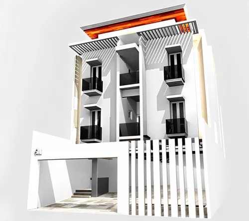 sketchup,3d rendering,model house,palladian,doric columns,block balcony