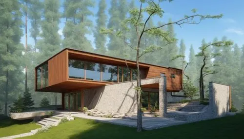 modern House with trees,this is a computerized rendering of a modern house,3d rendering,sketchup,render,dunes house,renderings,modern house,Photography,General,Realistic