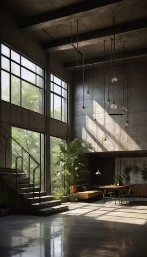 loft,3d rendering,render,industrial hall,midcentury,daylighting,interior modern design,empty factory,lofts,3d render,minotti,deakins,atriums,revit,fabrik,mid century modern,cryengine,empty interior,3d rendered,abandoned factory,Illustration,Retro,Retro 15