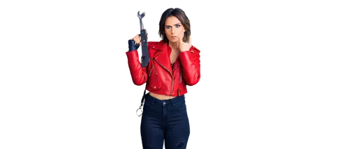 woman holding gun,on a red background,red background,girl with gun,girl with a gun,red,holding a gun,red double,pointing woman,spy,vermelho,greenscreen,naina,saana,edit icon,photo shoot with edit,pointing gun,woman pointing,spy visual,derivable,Conceptual Art,Oil color,Oil Color 14