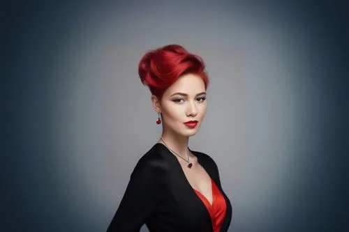 a beautiful woman with red hair and a red dress,derivable,jolin,fashion vector,sassoon,romanoff,hairdressing salon